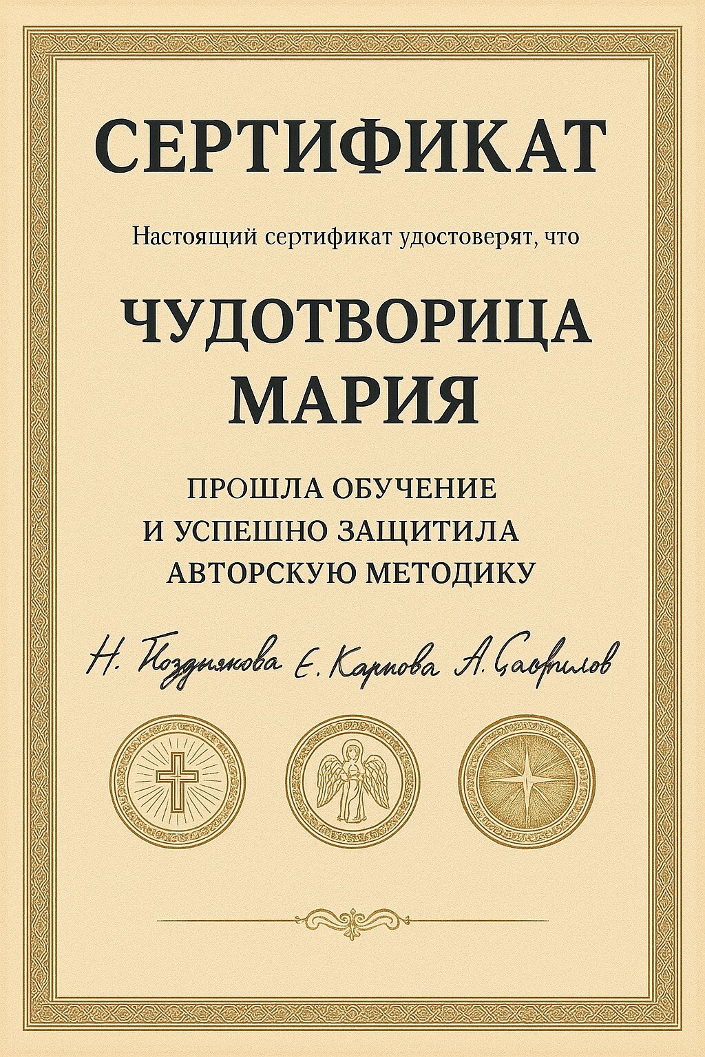Сертификат таролога Алисы из Астаны