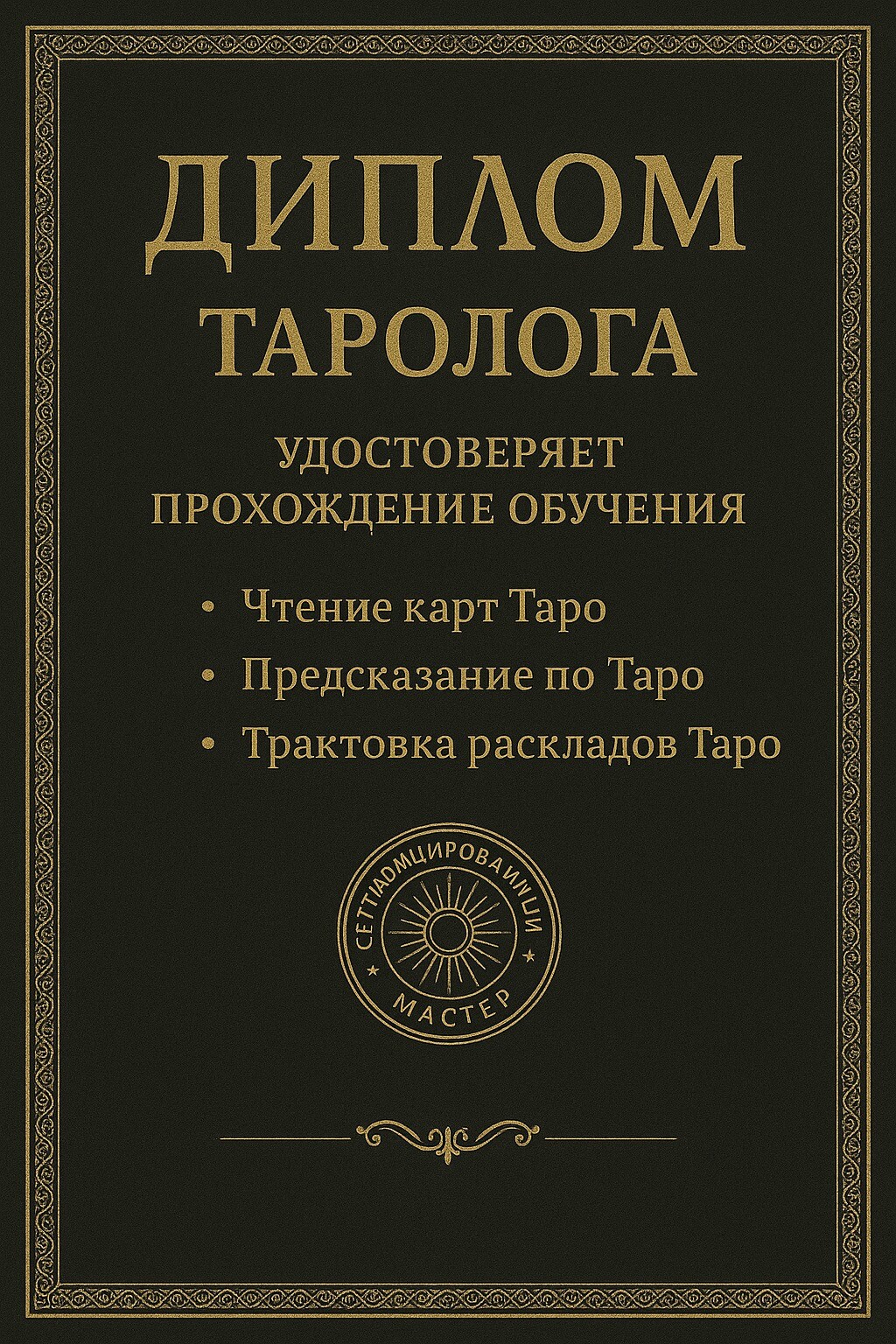 Сертификат таролога Алисы из Астаны